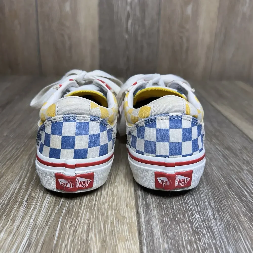 Vans Off The Wall Youth US Size 1 Red Yellow Blue Checkerboard Shoes Old Skool